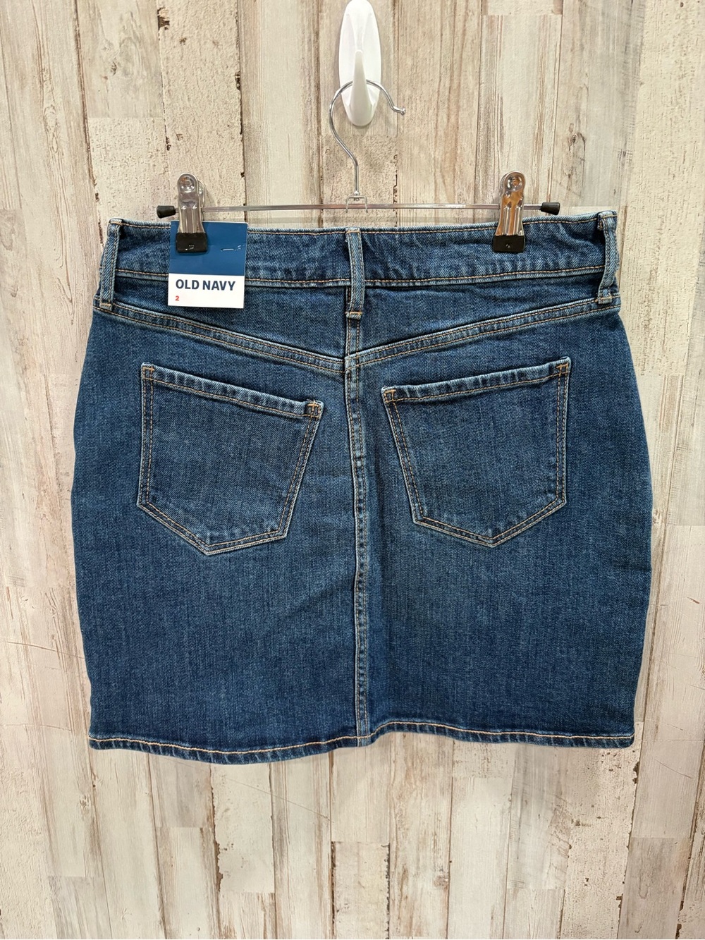 NWT Old Navy High Rise Button Front Denim Mini Skirt Secret Slim Pockets Blue 2 - Picture 4 of 7